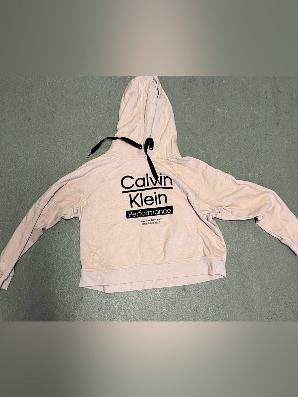 Calvin Klein Performance Women’s Pale Pink Logo Hoodie with Black Drawstrings